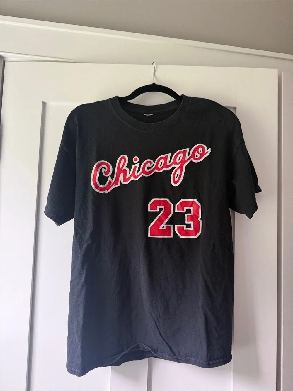 Jordan Black Short-Sleeve 'Chicago 23' Graphic Tee with Red Accents
